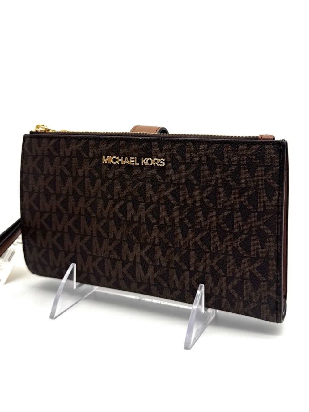 Michael Kors Large Jet Set Travel Logo Double Zip Wallet - Brown Signature